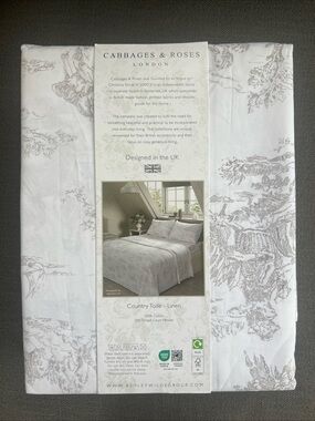 Cabbages & Roses London England Toile Linen 100% Cotton Percale Queen Sheet